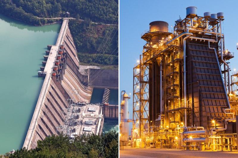 The difference between hydroelectricity and power plants is how and where they get their energy. Hydroelectricity is made by turning the kinetic energy of moving water into electricity. This is usually done with dams or run-of-the-river systems.